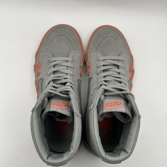 VANS Sk8 Hi Top Flame Suede Gray Orange Shoes Skate Sneakers Men’s 8.5 Womens 10